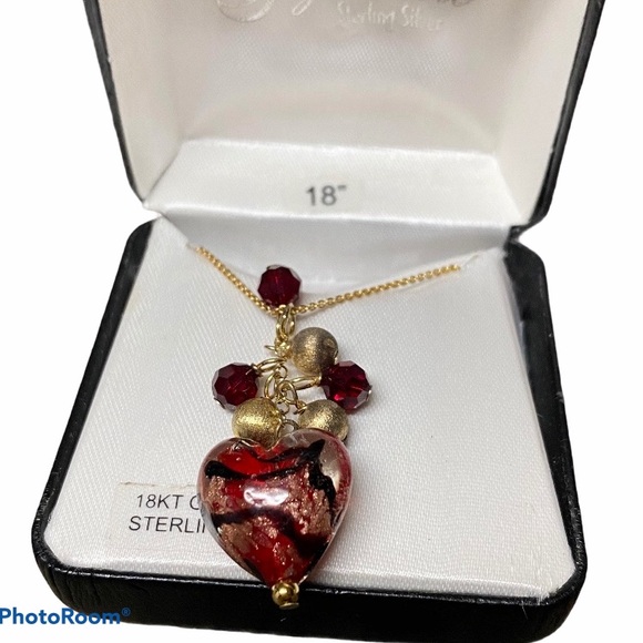 Red & Gold Charm Heart Necklace - Picture 1 of 2